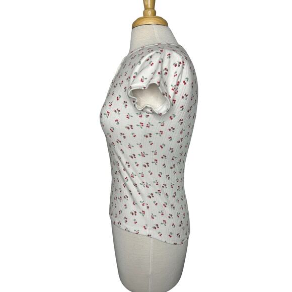 ABERCROMBIE Kids Sweet Cherries Soft Henley Short Sleeve Tee Sz 15/16 White Red - Picture 2 of 8